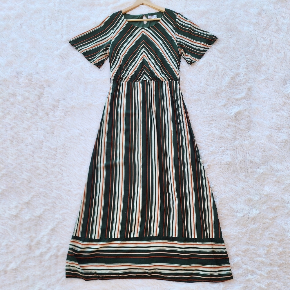 Polagram Hunter Green‎ Striped Maxi Dress